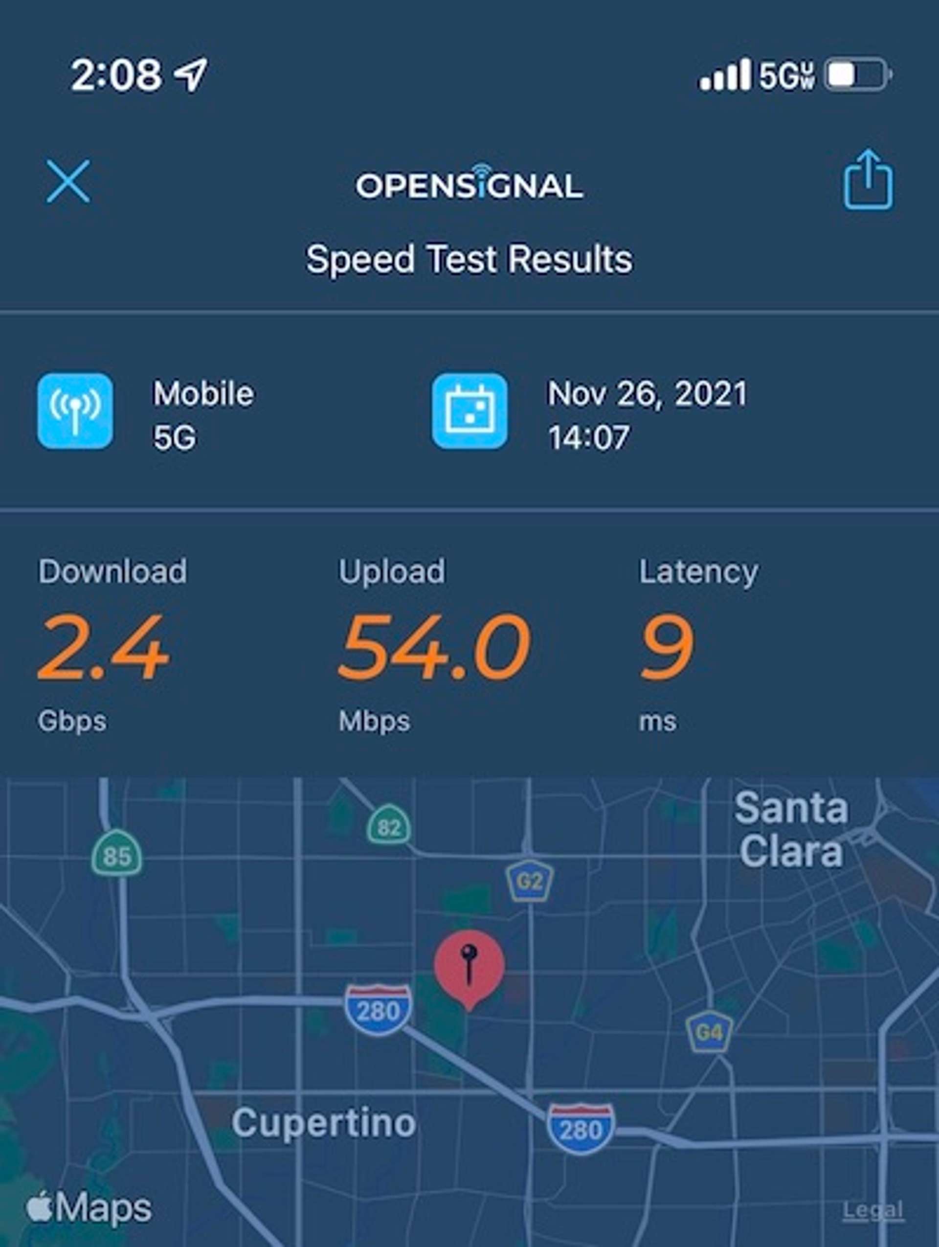 5G UW OpenSignal test results